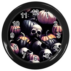 Halloween Party Skulls, Demonic Pumpkins Pattern Wall Clock (black)