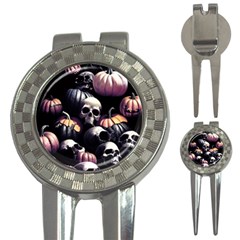 Halloween Party Skulls, Demonic Pumpkins Pattern 3-in-1 Golf Divots by Casemiro