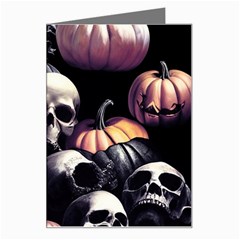 Halloween Party Skulls, Demonic Pumpkins Pattern Greeting Card by Casemiro