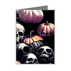 Halloween Party Skulls, Demonic Pumpkins Pattern Mini Greeting Card by Casemiro