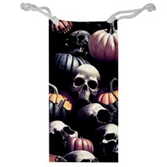 Halloween Party Skulls, Demonic Pumpkins Pattern Jewelry Bag by Casemiro