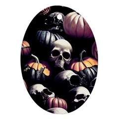 Halloween Party Skulls, Demonic Pumpkins Pattern Oval Ornament (two Sides) by Casemiro