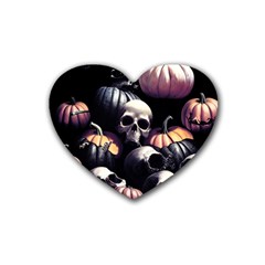 Halloween Party Skulls, Demonic Pumpkins Pattern Rubber Coaster (heart) by Casemiro