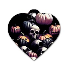 Halloween Party Skulls, Demonic Pumpkins Pattern Dog Tag Heart (two Sides) by Casemiro