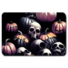 Halloween Party Skulls, Demonic Pumpkins Pattern Large Doormat by Casemiro