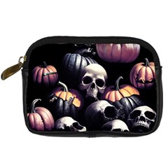 Halloween Party Skulls, Demonic Pumpkins Pattern Digital Camera Leather Case by Casemiro