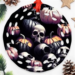 Halloween Party Skulls, Demonic Pumpkins Pattern Ornament (round Filigree)