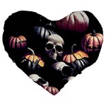 Halloween party skulls, Demonic pumpkins pattern Large 19  Premium Flano Heart Shape Cushions Front