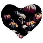 Halloween party skulls, Demonic pumpkins pattern Large 19  Premium Flano Heart Shape Cushions Back