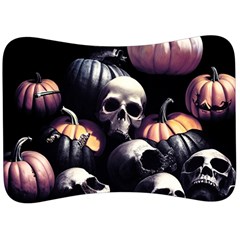 Halloween Party Skulls, Demonic Pumpkins Pattern Velour Seat Head Rest Cushion by Casemiro