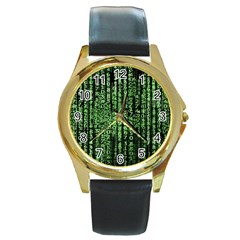 Matrix Technology Tech Data Digital Network Round Gold Metal Watch by Wegoenart