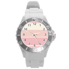 Background Pink Beige Decorative Texture Craft Round Plastic Sport Watch (l) by Wegoenart