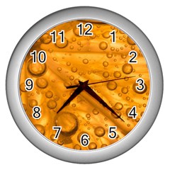 Lime Water Bubbles Macro Light Detail Background Wall Clock (silver) by Wegoenart