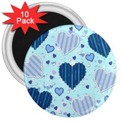 Hearts Pattern Paper Wallpaper Blue Background 3  Magnets (10 Pack)  by Wegoenart