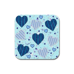 Hearts Pattern Paper Wallpaper Blue Background Rubber Square Coaster (4 Pack) by Wegoenart