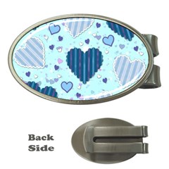 Hearts Pattern Paper Wallpaper Blue Background Money Clips (Oval) 