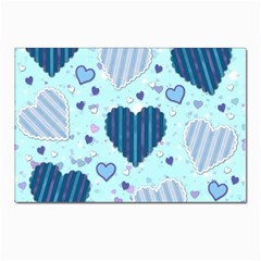 Hearts Pattern Paper Wallpaper Blue Background Postcard 4 x 6  (pkg Of 10) by Wegoenart