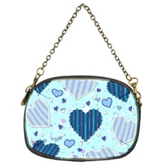 Hearts Pattern Paper Wallpaper Blue Background Chain Purse (two Sides)