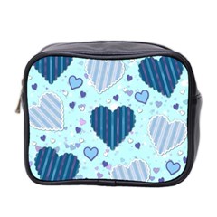 Hearts Pattern Paper Wallpaper Blue Background Mini Toiletries Bag (two Sides) by Wegoenart