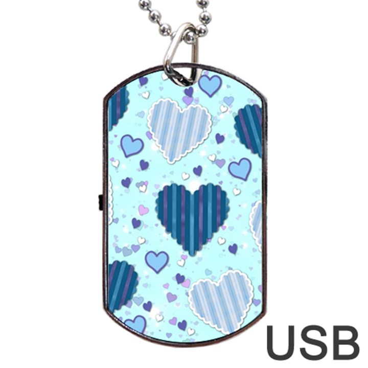 Hearts Pattern Paper Wallpaper Blue Background Dog Tag USB Flash (One Side)