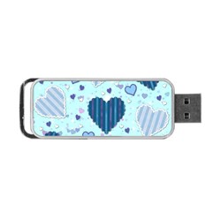 Hearts Pattern Paper Wallpaper Blue Background Portable Usb Flash (one Side) by Wegoenart