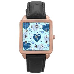 Hearts Pattern Paper Wallpaper Blue Background Rose Gold Leather Watch 