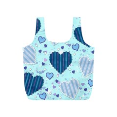 Hearts Pattern Paper Wallpaper Blue Background Full Print Recycle Bag (S)