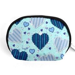 Hearts Pattern Paper Wallpaper Blue Background Accessory Pouch (medium) by Wegoenart