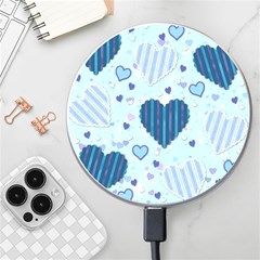 Hearts Pattern Paper Wallpaper Blue Background Wireless Charger by Wegoenart