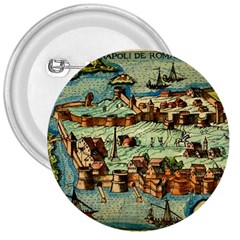 Medeival Ancient Map Fortress Island Seaport Town 3  Buttons by Wegoenart