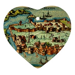 Medeival Ancient Map Fortress Island Seaport Town Ornament (heart) by Wegoenart