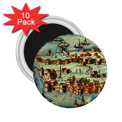 Medeival Ancient Map Fortress Island Seaport Town 2 25  Magnets (10 Pack)  by Wegoenart