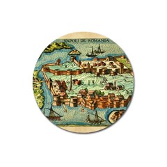 Medeival Ancient Map Fortress Island Seaport Town Magnet 3  (round) by Wegoenart