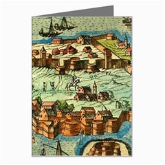 Medeival Ancient Map Fortress Island Seaport Town Greeting Card by Wegoenart