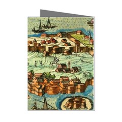 Medeival Ancient Map Fortress Island Seaport Town Mini Greeting Cards (pkg Of 8) by Wegoenart