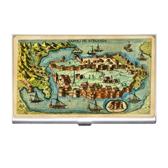 Medeival Ancient Map Fortress Island Seaport Town Business Card Holder by Wegoenart