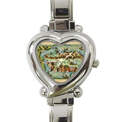 Medeival Ancient Map Fortress Island Seaport Town Heart Italian Charm Watch by Wegoenart