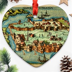 Medeival Ancient Map Fortress Island Seaport Town Heart Ornament (two Sides) by Wegoenart