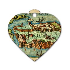 Medeival Ancient Map Fortress Island Seaport Town Dog Tag Heart (one Side) by Wegoenart