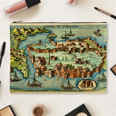 Medeival Ancient Map Fortress Island Seaport Town Cosmetic Bag (xl) by Wegoenart