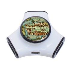 Medeival Ancient Map Fortress Island Seaport Town 3-port Usb Hub by Wegoenart