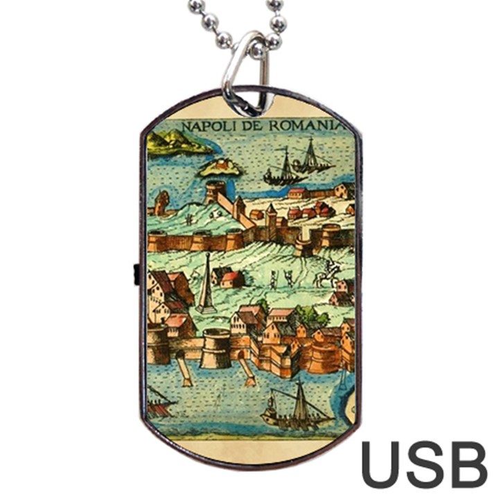 Medeival Ancient Map Fortress Island Seaport Town Dog Tag USB Flash (Two Sides)