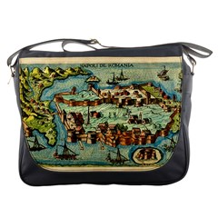 Medeival Ancient Map Fortress Island Seaport Town Messenger Bag by Wegoenart