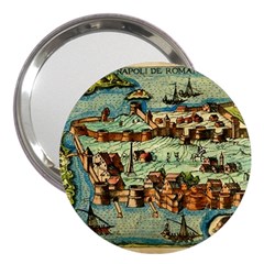 Medeival Ancient Map Fortress Island Seaport Town 3  Handbag Mirrors by Wegoenart