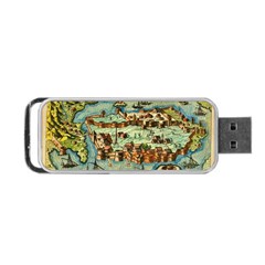 Medeival Ancient Map Fortress Island Seaport Town Portable Usb Flash (two Sides) by Wegoenart