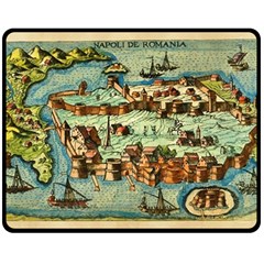 Medeival Ancient Map Fortress Island Seaport Town Double Sided Fleece Blanket (medium)  by Wegoenart