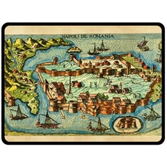 Medeival Ancient Map Fortress Island Seaport Town Double Sided Fleece Blanket (large)  by Wegoenart