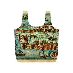 Medeival Ancient Map Fortress Island Seaport Town Full Print Recycle Bag (s) by Wegoenart