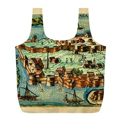 Medeival Ancient Map Fortress Island Seaport Town Full Print Recycle Bag (l) by Wegoenart