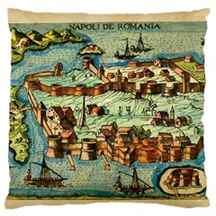 Medeival Ancient Map Fortress Island Seaport Town Large Flano Cushion Case (one Side) by Wegoenart